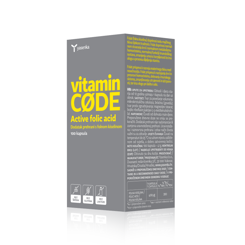 Vitamin Code Active Folic Acid supplement for optimal health, promoting energy production and supporting women's wellness. Contains essential nutrients to enhance absorption and benefit overall vitality, available for purchase in Ireland at Yasenka.ie