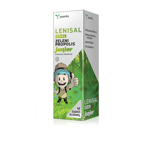 Lenisal Oral Green Propolis Junior liquid supplement for children's immune support and oral health, made with natural ingredients, available for purchase in Ireland at Yasenka.ie