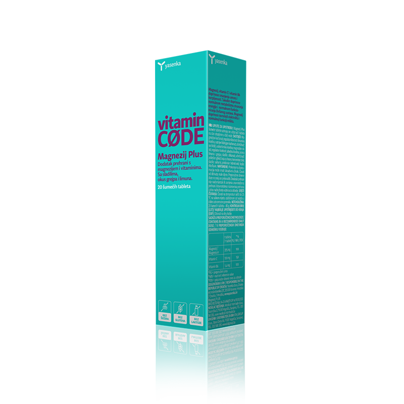 Yasenka Vitamin Code Magnesium Plus supplement for muscle support, energy production, and reducing fatigue and cramps.