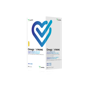 Omega-3 Strong A75 supplement with high potency for heart and brain health, featuring essential fatty acids in convenient capsule form, available for purchase in Ireland at Yasenka.ie.