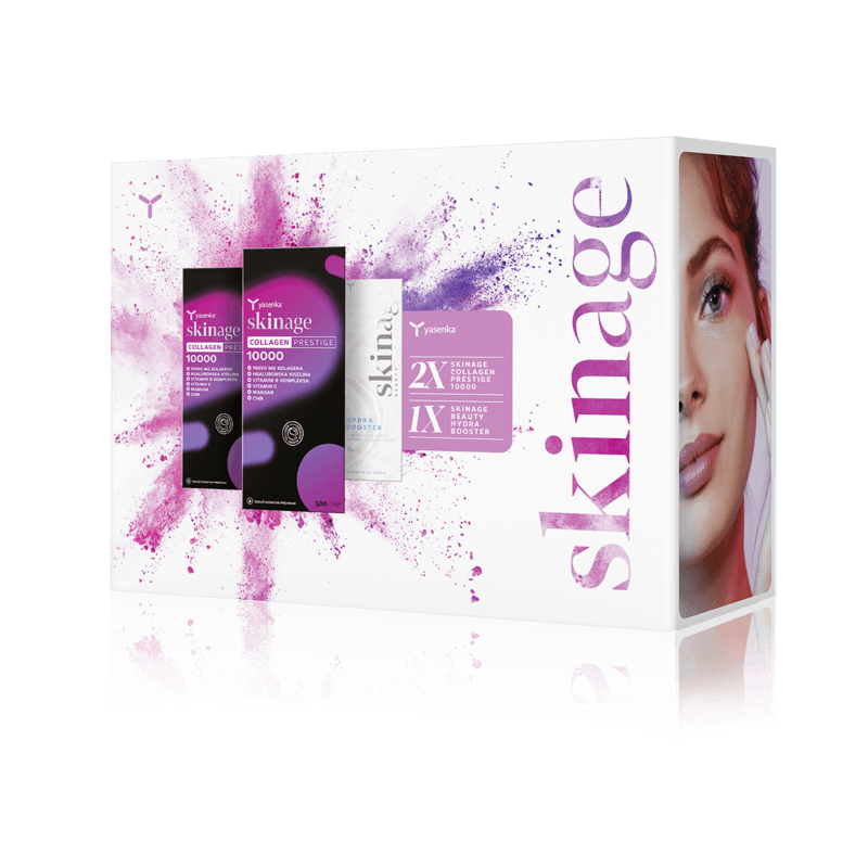 Yasenka Gift Pack featuring 2 x COLLAGEN PRESTIGE 10,000 and HYDRA BOOSTER serum, designed to nourish the skin from within, reduce wrinkles, and enhance hydration for a youthful appearance
