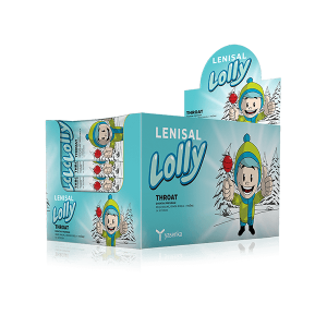 Lenisal Lolly Throat box containing soothing lozenges for throat comfort and relief, enriched with vitamins, available for purchase in Ireland at Yasenka.ie