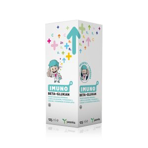 Imuno BETA-GLUCAN Junior liquid nutritional supplement for children's immune support, formulated with beta glucans and essential vitamins, available for purchase in Ireland at Yasenka.ie